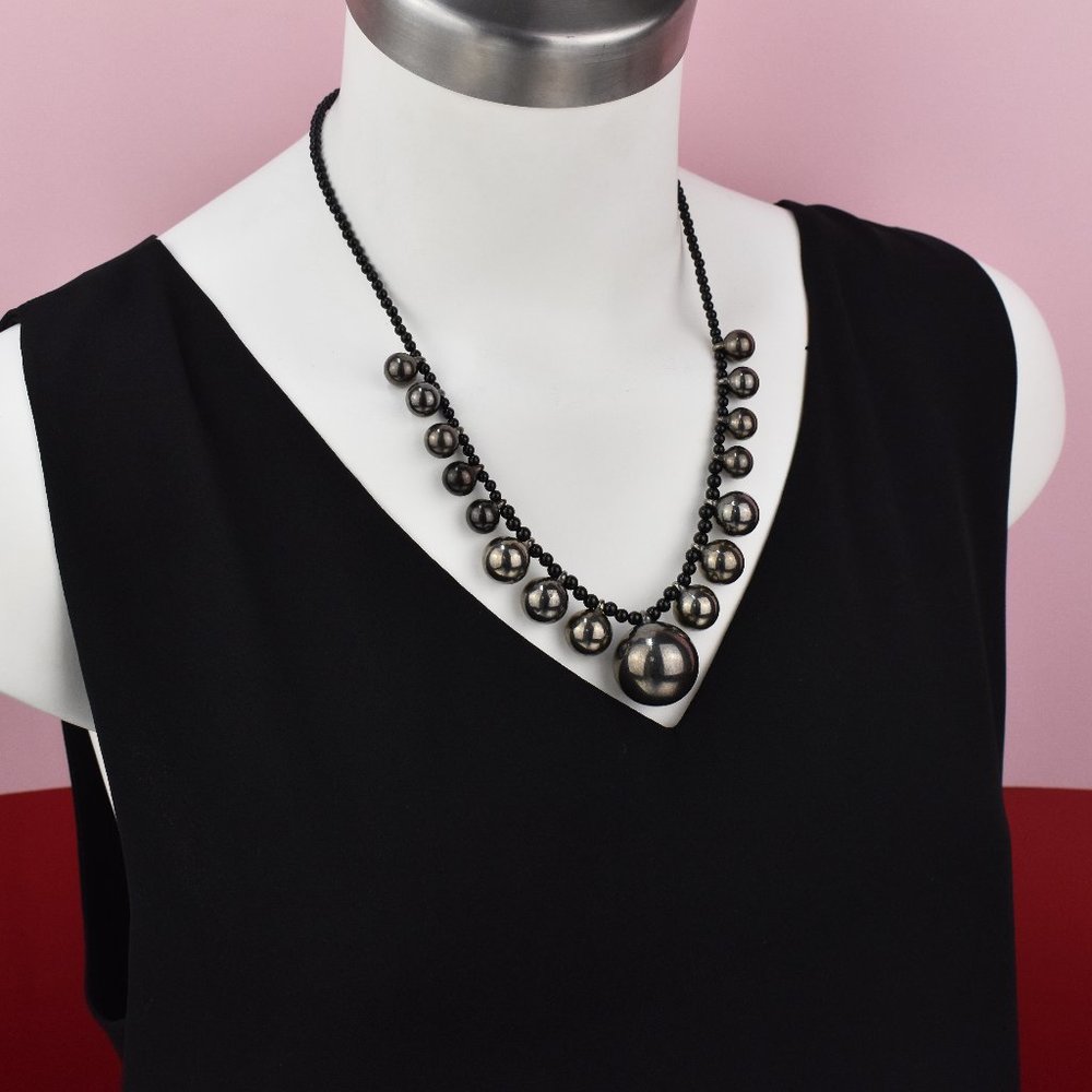 Long boho bib necklace, statement metal bead bohemian jewelry